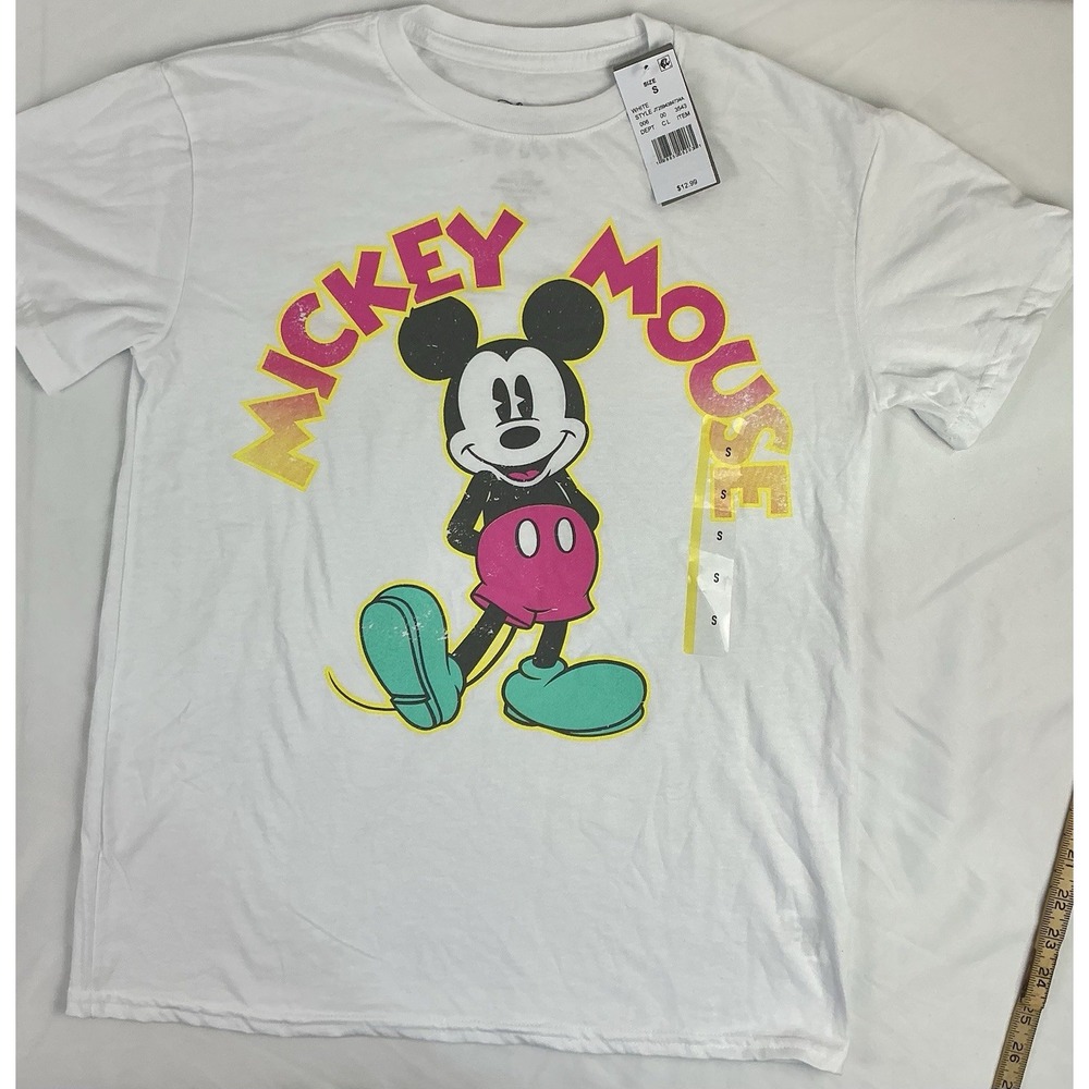 Disney Mickey Mouse Graphic T Shirt White Short Sleeve Women Size S Vacation